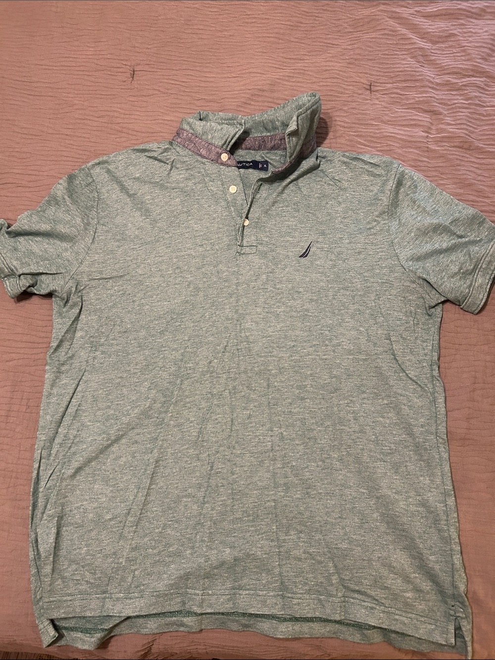 Nautica Men's Light Heather Green Polo with Contrast Collar